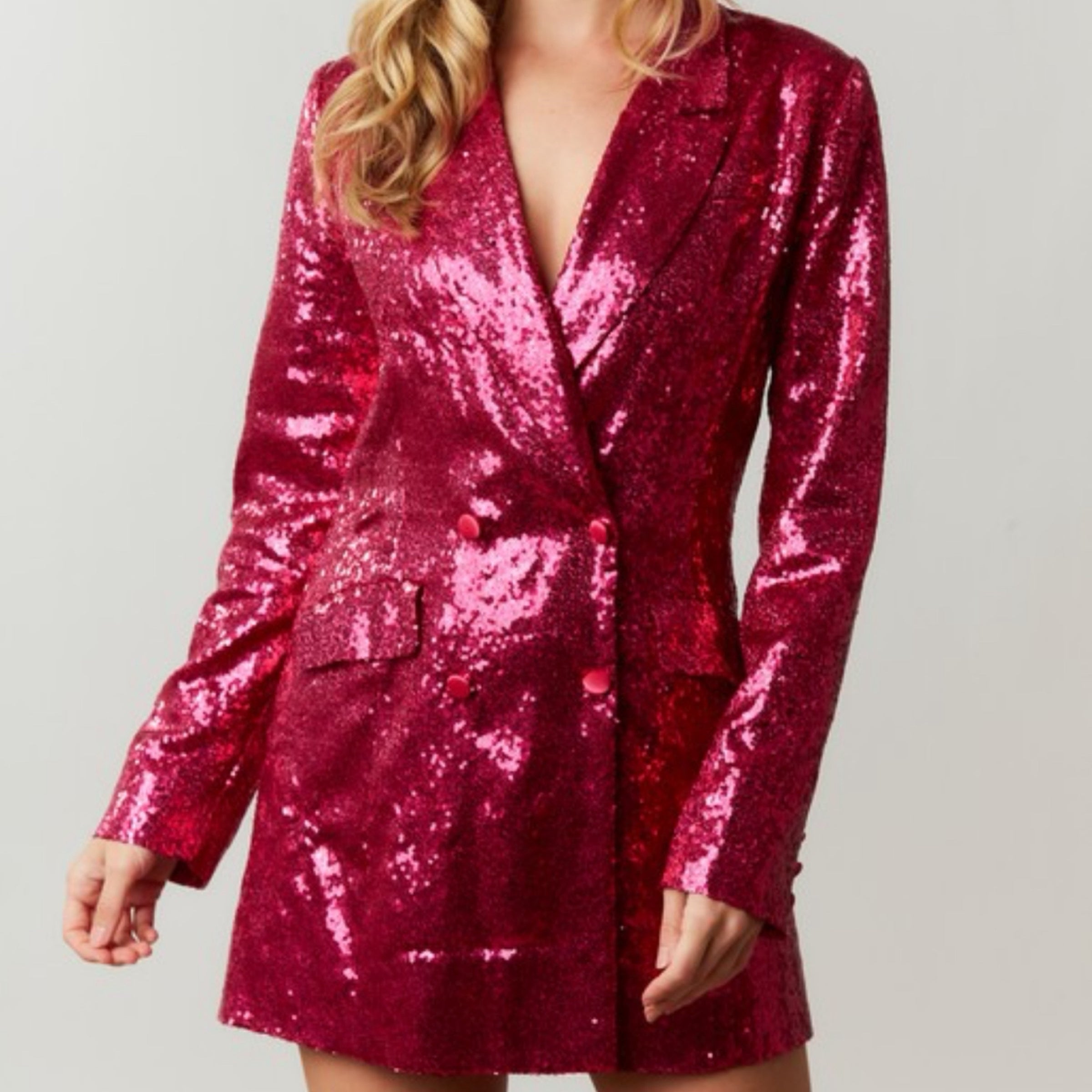 red glitter blazer dress Peach Love Fuchsia Double Breasted Sequin MM Sale + Final Sale